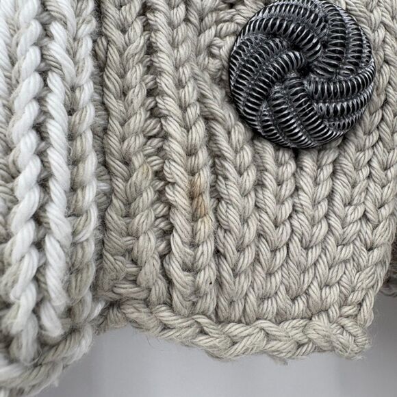 Pure Handknit Artsy Button Front Cardigan, Sz Med, Gray White Stripe, Granny - Picture 9 of 9